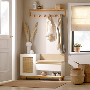 Meubles d'entrée Eco Go Meuble à chaussures moderne en bois Armoire <span class=keywords><strong>petit</strong></span> <span class=keywords><strong>banc</strong></span> de rangement de chaussures avec coussin de siège souple - Product Image 2
