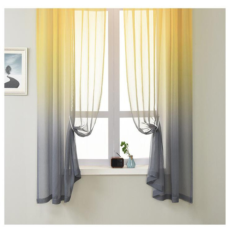 hot selling Amazon printed faux linen sheer curtains price 100% polyester Gradient Ombre voile curtain for windows