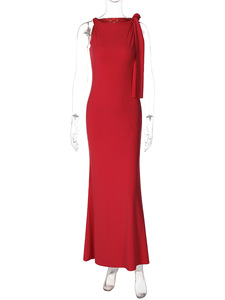 Vestido Maxi de un Solo Hombro con Lazo para Mujer, Vestido Ajustado sin Mangas para Eventos Formales y de Noche, Vestidos de Moda - Product Image 6