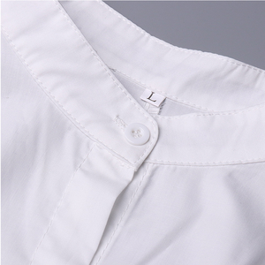 Camicetta personalizzata Casual estiva in tinta unita con <span class=keywords><strong>volant</strong></span> in vita da donna <span class=keywords><strong>camicia</strong></span> a maniche lunghe con cintura con <span class=keywords><strong>collo</strong></span> alto in lino cotone <span class=keywords><strong>camicia</strong></span> da donna - Product Image 4