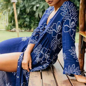 <span class=keywords><strong>Vestido</strong></span> Maxi <span class=keywords><strong>Hawaiano</strong></span> de rayón prelavado personalizado de alta calidad <span class=keywords><strong>para</strong></span> <span class=keywords><strong>mujer</strong></span> estilo informal con botones en V profundo - Product Image 6