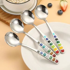 Stainless Steel Rainbow Enamel Spoon Round Head <b>Dessert</b> Spoon Household Eating Spoon Cooking Spoon - Product Image 3