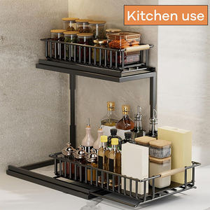 Metal Aço 2 pçs 2 camadas sob Prateleira organizador de pia do banheiro Rack 2 camadas sob cesta organizadora deslizante e armazenamento - Product Image 5