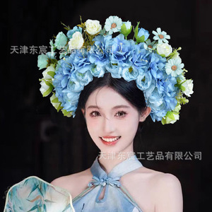 Serre-tête en soie Dongchen Crafts, 34 cm de large, bleu, accessoire pour photos de mariage - Product Image 4