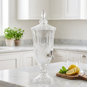 Embossed Glass Beverage <b>Dispenser</b> with Tap and Lid Transparent Large Capacity Cold <b>Drink</b> Tub for Home Party Wedding - Product Image 3