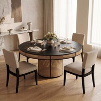 Table à manger en bois artisanale Heywood avec base en rotin pour la salle à manger et les événements de mariage
