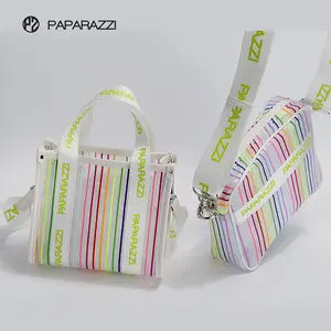 Wholesale PAPARAZZI industry ZB530 2023 Latest fashion brand crossbody mini lady tote bags color striped TPU bags handbags