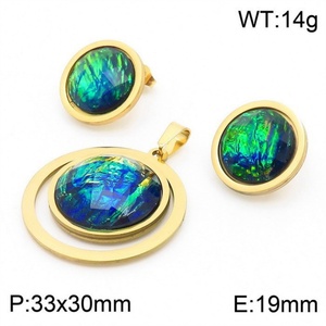 Jewelry Manufacturer Wholesale Colorful Oval Stone Charm <b>Necklace</b> Earring Resin Jewelry Set Women - Product Image 4