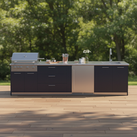 Cuisine extérieure moderne et écologique en acier inoxydable sur mesure avec four 304 et crédence îlot