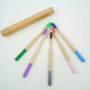 Custom Multi Color Round Shape Home Use Wooden Moso Toothbrush Bamboo