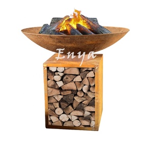Wood Storage Fire Metal Firepit Rusty 30 Inch Garden Metal Firepit Cooking BBQ With Wood Log Storage Outdoor Fire Pits