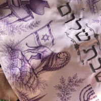 Housse de Challah de Shabbat brodée sur mesure avec Kippa assortie, motif Jérusalem violet, en satin, personnalisée