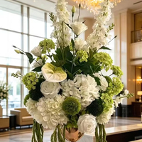 Centre de table de 35 cm en soie blanche et verte, fait main, de haute qualité, durable, avec fleurs mélangées, arrangement moderne de luxe pour mariage et hôtel, personnalisable