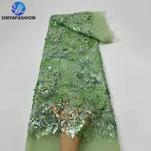 Sinya High Quality Embroidery Lace Fabric With Big Sequins Tulle Embroidery Luxury Material For Wedding Party