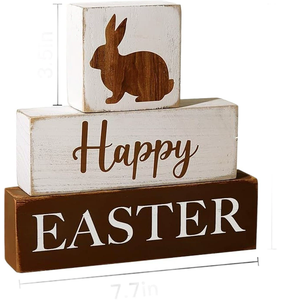 DAMAI Easter Wooden Block Rabbit Ornament Farmhouse Layered Tray Decor for Home Tabletop Decor Easter Craft Wooden Material - Product Image 2