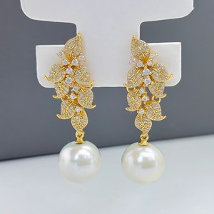 WENCHI 10772 DIY Pearl Accessories S925 <b>Silver</b> <b>Dangle</b> <b>Earrings</b> with 9-15mm Round Beads Empty Tray Gorgeous Jewelry Made in China - Product Image 1