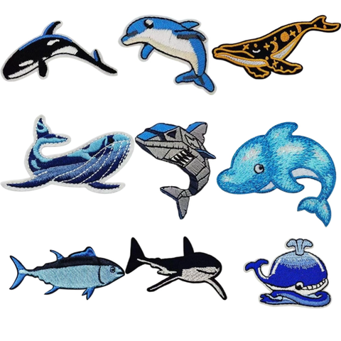 Cartoon Marine Animal Embroidered Patches Whale Decorations for DIY Adhesive Patches on Clothes Pants Backpacks Hats