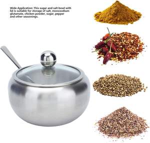 โถแก้วฝ้าพร้อมฝาและช้อนสำหรับใส่น้ำตาล พริกไทย เกลือ เครื่องเทศ สแตนเลส ปลอดภัยต่อสิ่งแวดล้อม - Product Image 4