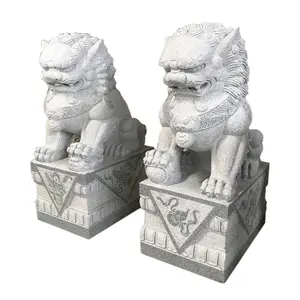 ライオンの彫像大理石の石の彫刻、白い大理石のライオンの彫像