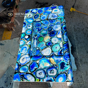 Tùy chỉnh thiết kế hiện đại mờ màu xanh Agate Vanity đầu với bồn rửa tích hợp | Ánh sáng-truyền tự nhiên đá phòng tắm lưu vực - Product Image 2