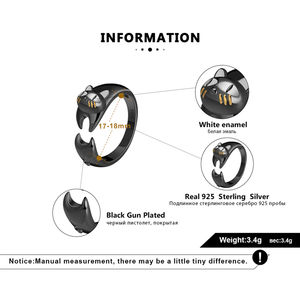 أزياء الجملة فتح حلقة مستديرة عالية مصقول حية الأسود تمتد لطيف القط خاتم - Product Image 5