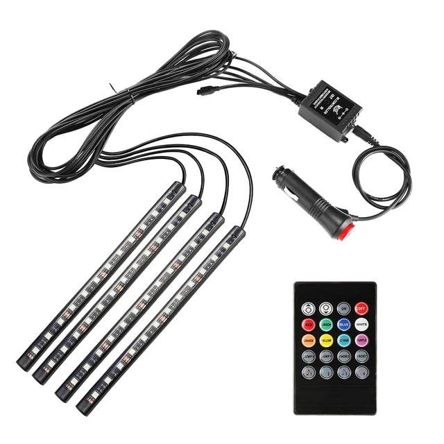 LED Car Interior Ambient Lights With USB Wireless Remote Music Control Multiple Modes Lighting Decorative Lamp
