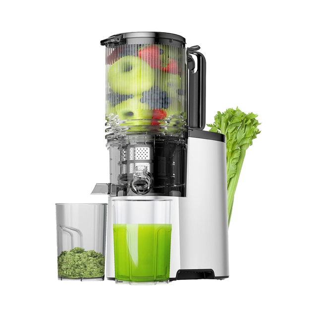 400W High Juice Yield Slow Masticating Juicer Machine 5.3\" Wide Feed Chute Metallic Silver-Cold Press Juice Extractor for Whole