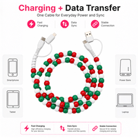 Câble de charge de téléphone perlé 4-en-1 de Noël, rouge, vert, blanc, USB Type C, multi-charge, transfert de données