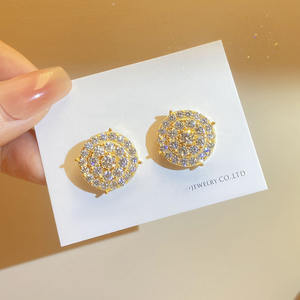 Valentine <b>Earrings</b> Jewelry Women 18K Gold Plated Sparking Zircon Round Classical Stud <b>Earrings</b> <b>for</b> Women and <b>Men</b> - Product Image 2