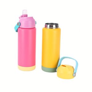 AGH 12oz Bouteille d'eau à revêtement en poudre Bouteille pour enfants en acier inoxydable à double paroi avec couvercle à poignée et fond en caoutchouc - Product Image 5