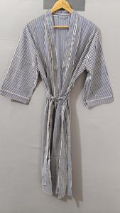 Robe longue rayée pour femme, manches trois quarts, col en V, 100% coton tissé, tenue décontractée pour le printemps - Product Image 5