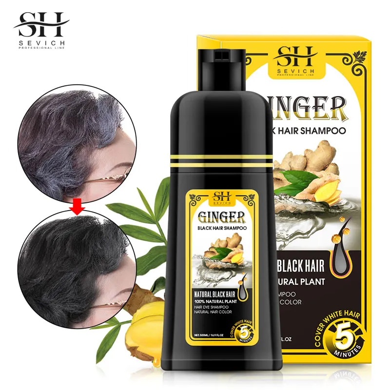 Private Label Black Shampoo Bottle With Pump Black Hair Dye Shampoo For Gray Hair