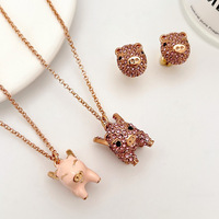 Nouveau Collier Tendance de Luxe KS en Cuivre avec Breloque en Cristal, Chaîne Maillons Plaqué Or, Design Cochon Mignon, Zircon Rose, Bijou Cadeau pour Femme