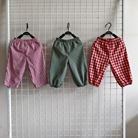 Pantalon pour bébé en coton 100% à carreaux gingham, taille élastique, coupe ample, style lanterne, unisexe, pour tout-petits, garçons et filles, pantalon décontracté pour enfants
