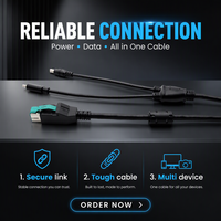 12VPowered USB CORE ke TYPE-C Male + DC5.5 X 2.1 kabel Male 2 m kabel pengisi daya hitam untuk mesin POS