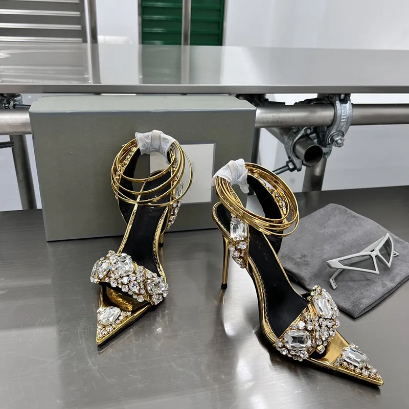 XinziRain luxury designer rhinestone heels women sexy lace up plus size pencil high heels sandals