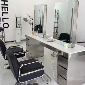 Juego de Muebles de Salón de Alta Gama, Mesa Individual o Doble con Gabinete para Peluquería, Manicura y Maquillaje - Product Image 4
