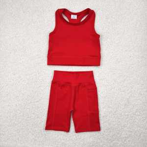 Pronto per la spedizione in Stock per bambini ragazze abbigliamento attivo estate nero tinta unita canotta abbinata <span class=keywords><strong>pantaloncini</strong></span> da Yoga atletico - Product Image 6