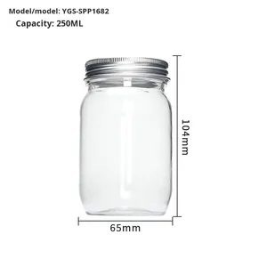 Thiết Kế Hiện Đại 250Ml Cross-Biên Giới Nhựa Mason Jar Rộng Miệng Nhôm Nắp Cao Minh Bạch Thức Ăn Vật Nuôi Snack Nut Jar - Product Image 4