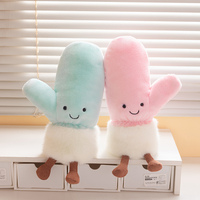 Gants en peluche motif visage souriant de dessin animé, crème glacée, chauds pour l'hiver, doux et moelleux, jouets en peluche en gros, en stock