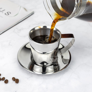 Vaso de chupito Espresso de acero inoxidable 304, espejo de doble pared, tazas de <span class=keywords><strong>capuchino</strong></span>, herramientas de té y café, taza de café con juego de platos - Product Image 1