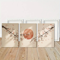 HAOWAI OEMODM 3 pièces, Art mural triptyque Japandi Sakura, Impressions de fleurs de cerisier, Toile soleil japonais, Décoration de salon