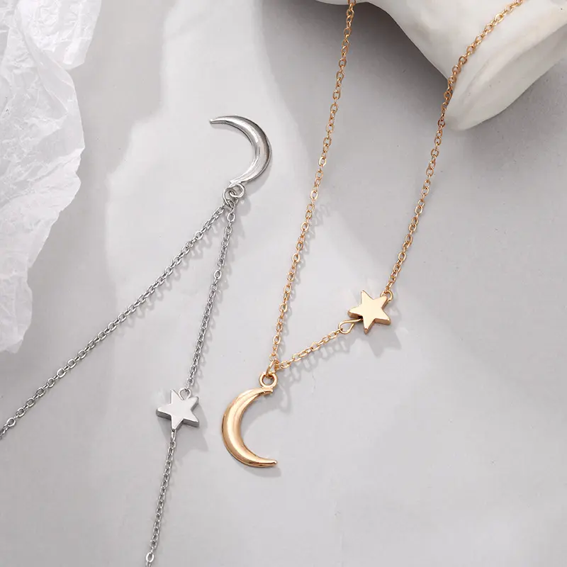 Edelstahl Delicate Forever Love Heart und Moon Star durch Anhänger Damen Halskette Erhältlich in Gold-und Silber tönen