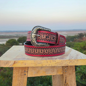 Unisex High Quality Leather Belt Stylish Sunflower Carving Hand Tooled Design Luxury Fashion Accessory Gift for Him Hot Sale - Product Image 1