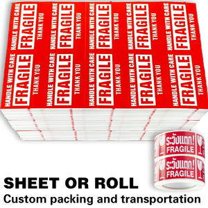 Fabricant vente en gros à <span class=keywords><strong>bas</strong></span> prix étiquette d'avertissement <span class=keywords><strong>fragile</strong></span> étanche bâton fort rouleau d'autocollant de transport de colis express - Product Image 2
