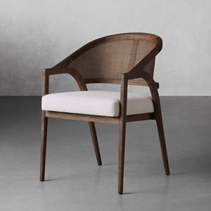 Fauteuil de Salle à Manger Moderne en Bois Massif et Rotin Véritable avec Dossier en Rotin et Assise Confortable - Product Image 1