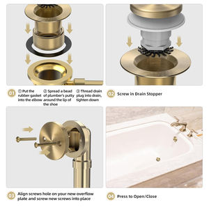 Tip Toe Pop up 1-3/8 ''ou 1-1/2'' Pouces Golden <span class=keywords><strong>Baignoire</strong></span> Drain Déchets Débordement Égouttoir Bouchon Métal Avec Deux Trous Façade Kits - Product Image 2