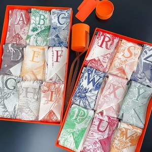 Bow-knot <strong>Thin</strong> Versatile square Plaid Summer Silk <strong>Scarf</strong> <strong>Women</strong> 26-letter Design Trendy Hair Tie Headscarf Decorative Neckerchief - Product Image 1