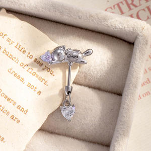 Nouvelles Boucles d'oreilles <span class=keywords><strong>Chat</strong></span> et Cœur, Piercing d'oreille Hélice Flottante, Design Original, en Acier Titane Couleur Argent avec Zircon Rose, Bijoux d'oreille Tendance - Product Image 5