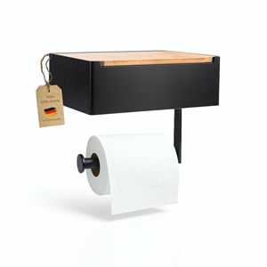 Moderno Portarotolo <span class=keywords><strong>per</strong></span> <span class=keywords><strong>Carta</strong></span> Igienica in Acciaio Inox e Bambù con Scatola <span class=keywords><strong>per</strong></span> <span class=keywords><strong>Salviette</strong></span> Umidificate <span class=keywords><strong>per</strong></span> <span class=keywords><strong>Bagno</strong></span> Senza Foratura - Product Image 1
